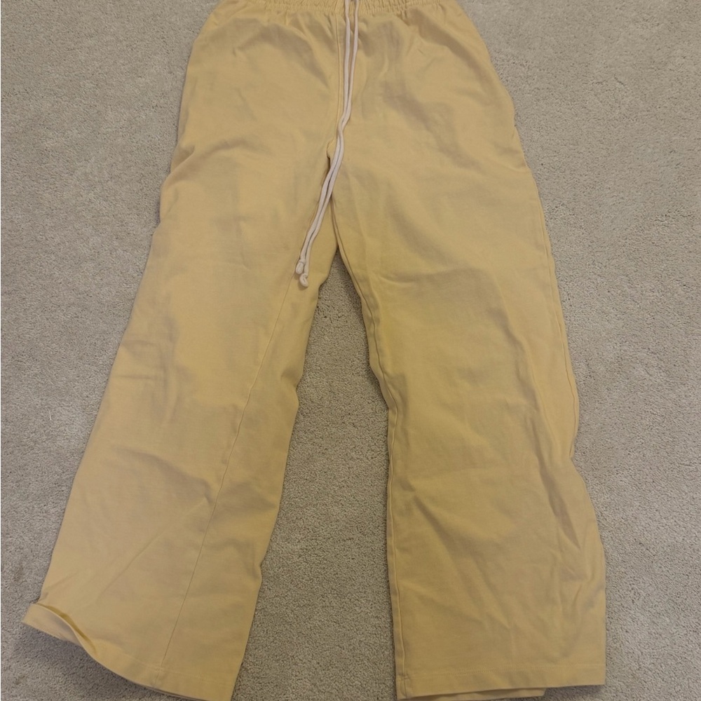 Brandy Melville Wide Leg Drawstring Pants in Pale Yellow